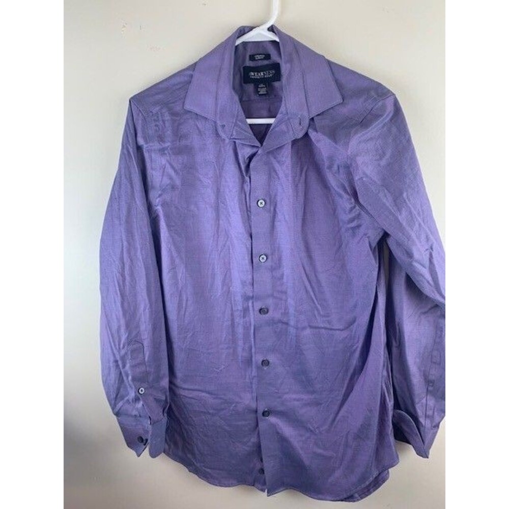 Kenneth Cole Awearness Size 15 32/33 Men Shirt Purple Long Sleeve Non Iron Slim